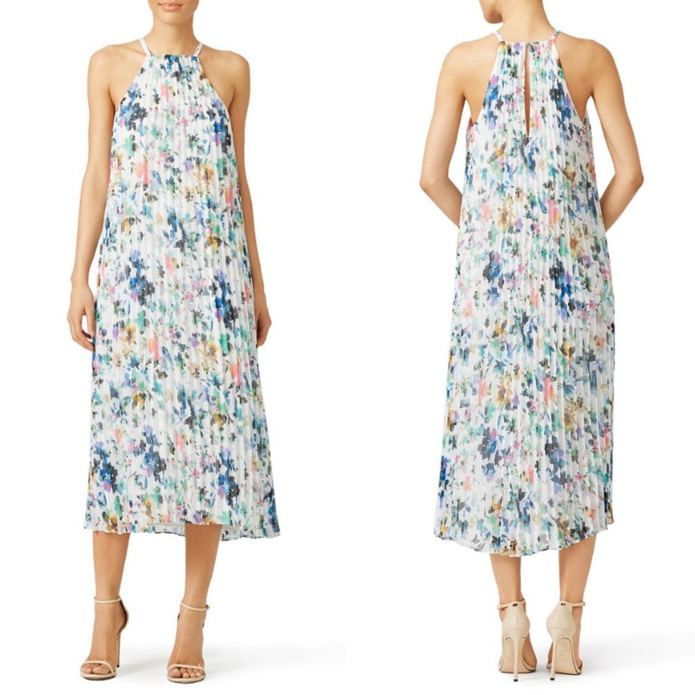 LIKELY Floral Chiffon Pleated Midi Halter‎ Dress